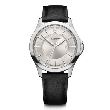 Alliance Ø40, silver dial, black leather strap