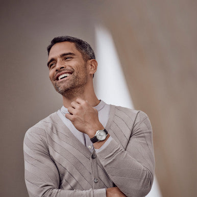 Alliance Ø40, silver dial, black leather strap