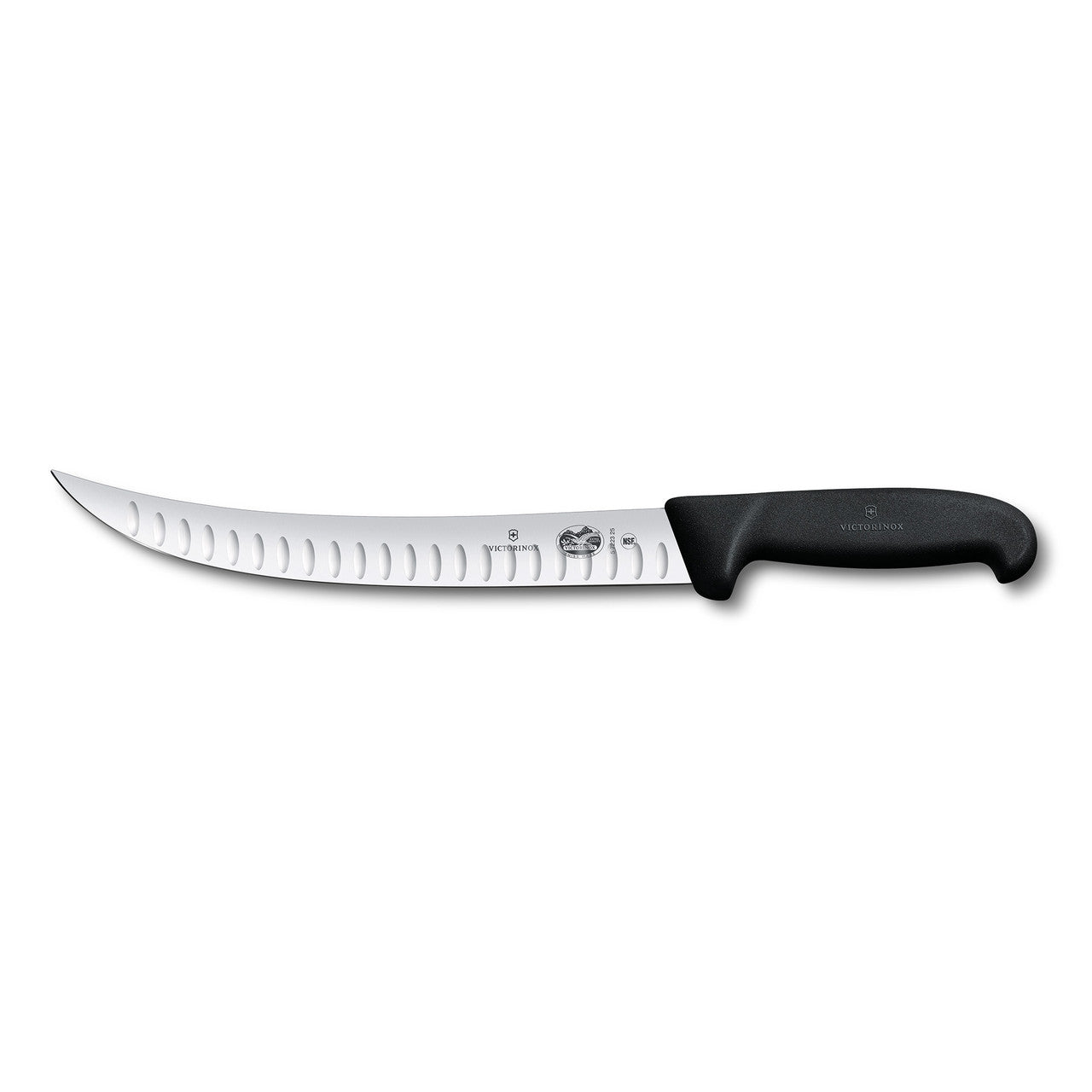 Slaughter Knife, 25cm, Curved Narrow Blade, Fluted, Fibrox - Black