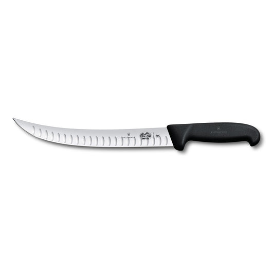 Slaughter Knife, 25cm, Curved Narrow Blade, Fluted, Fibrox - Black