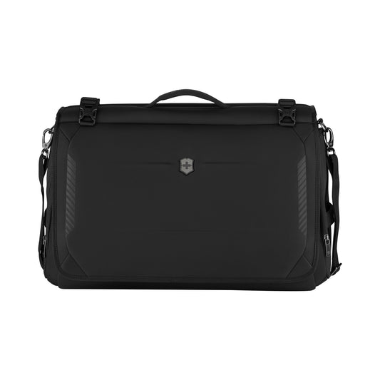 A black Crosslight Garment Bag with a zipper closure and a brand emblem in the center.