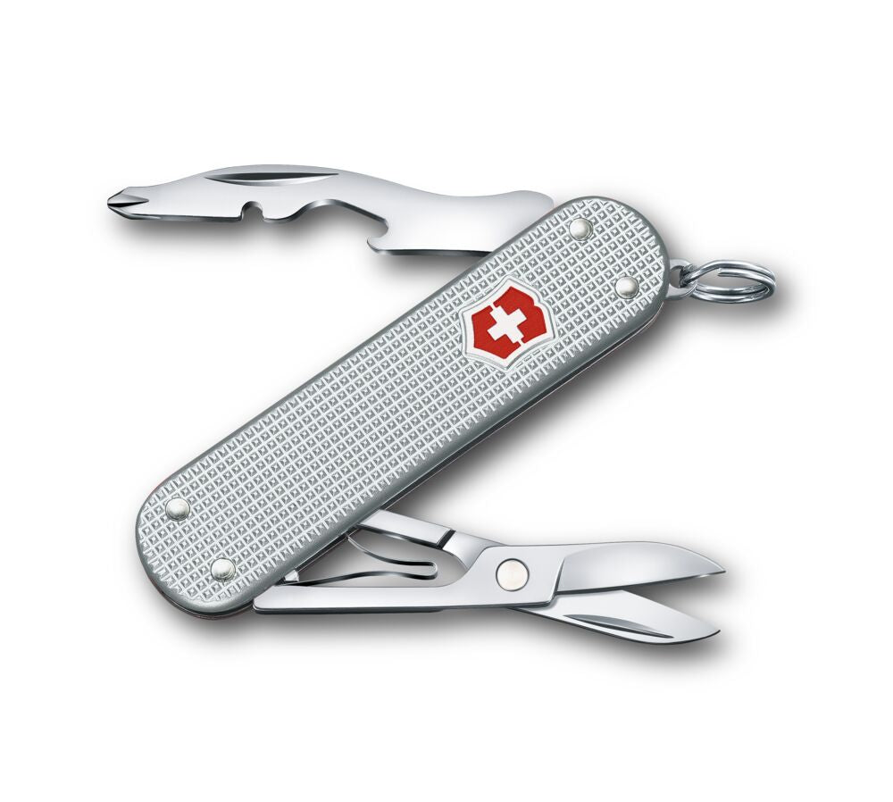 Swiss Army knife with a red logo on a white background