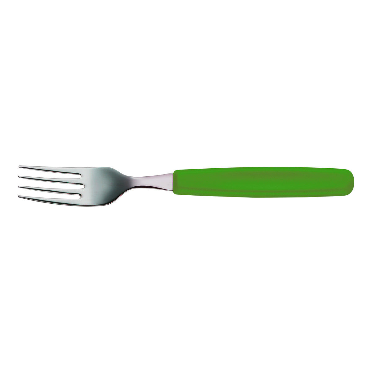 Table fork with stainless steel tines and green handle