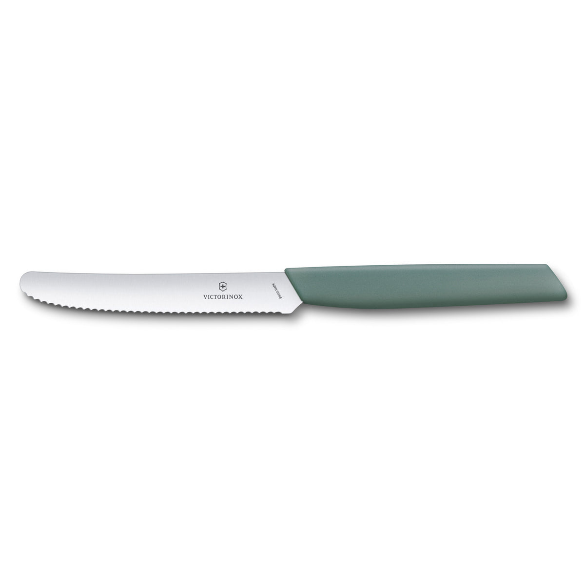 Tomato and table knife with wavy edge, 11 cm blade, sage green handle