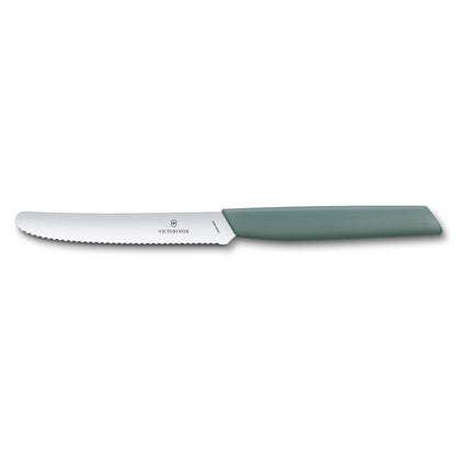 Tomato and table knife with wavy edge, 11 cm blade, sage green handle