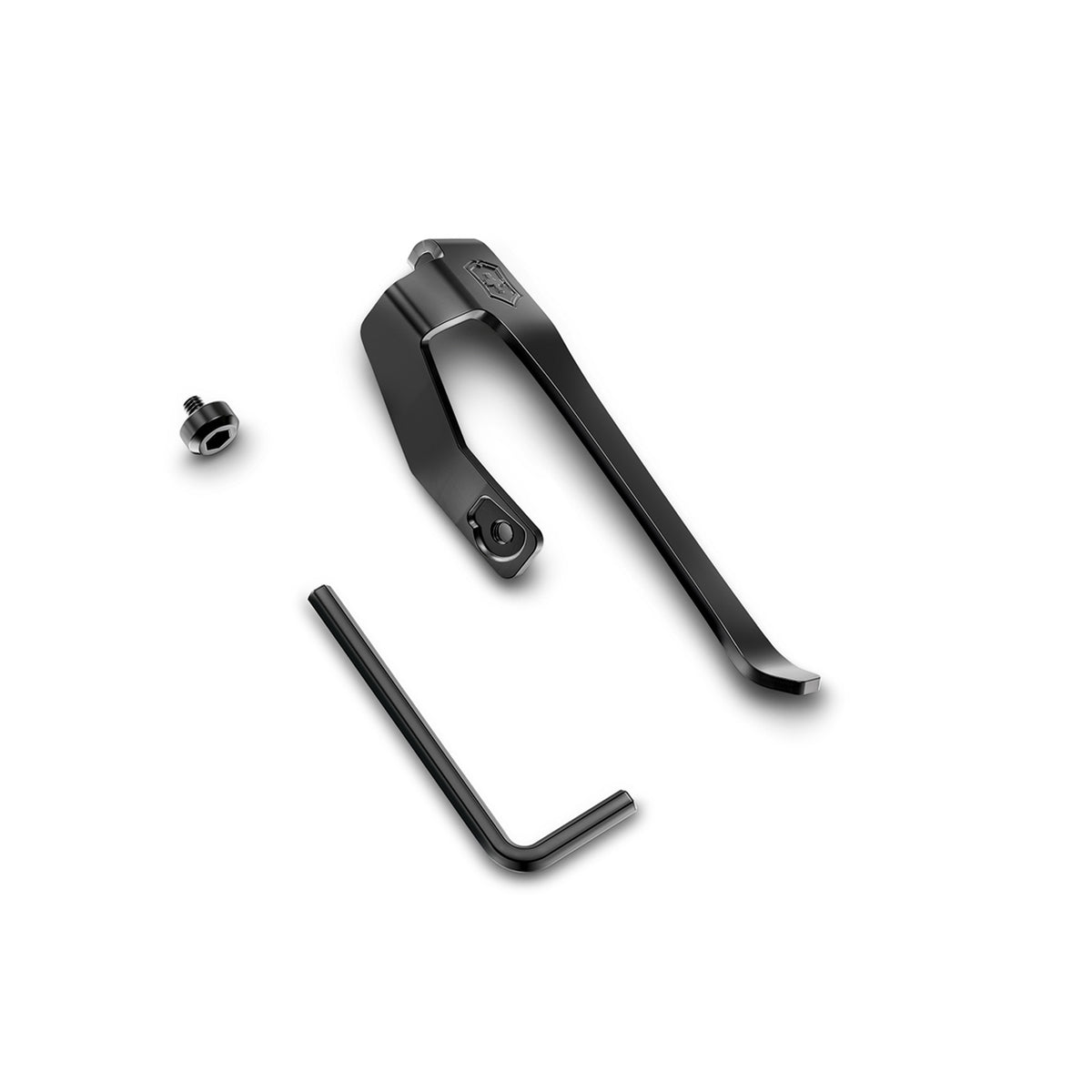 Black clip-style Swiss tool with hex bit and L-key, Spirit