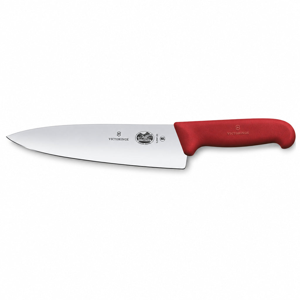 Chef's knife with red handle and stainless steel blade, 20 cm