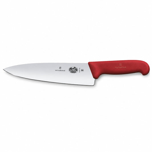 Chef's knife with red handle and stainless steel blade, 20 cm