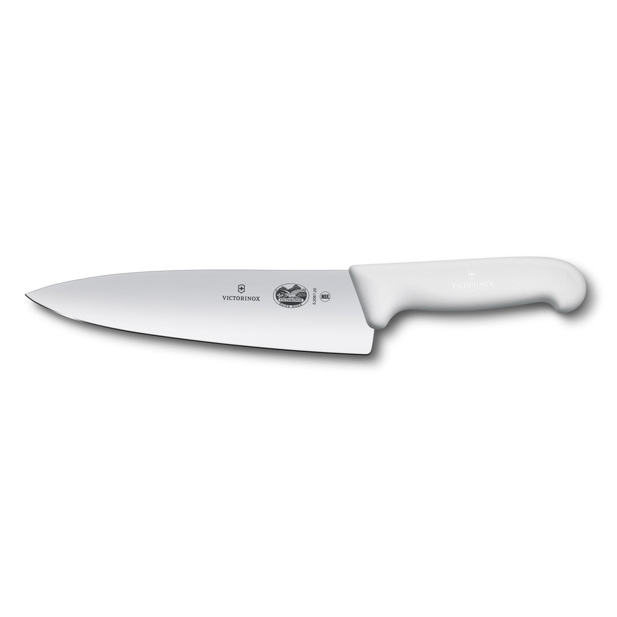 Chef's knife with white handle and stainless steel blade, 20 cm