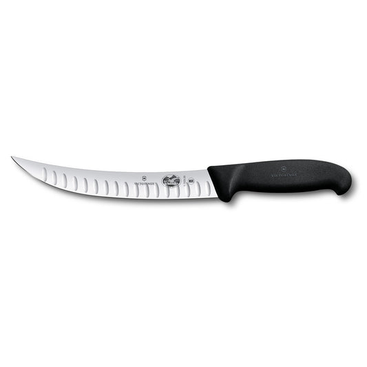 Slaughter Knife, 20cm, Curved Narrow Blade, Fluted, Fibrox - Black