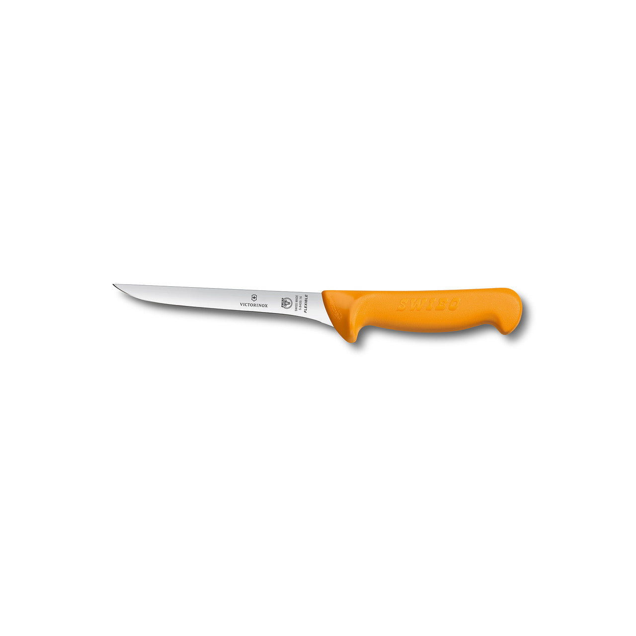 Swibo Boning Knife, 13cm Straight Flexible Narrow Blade, Curved to Guard - Yellow