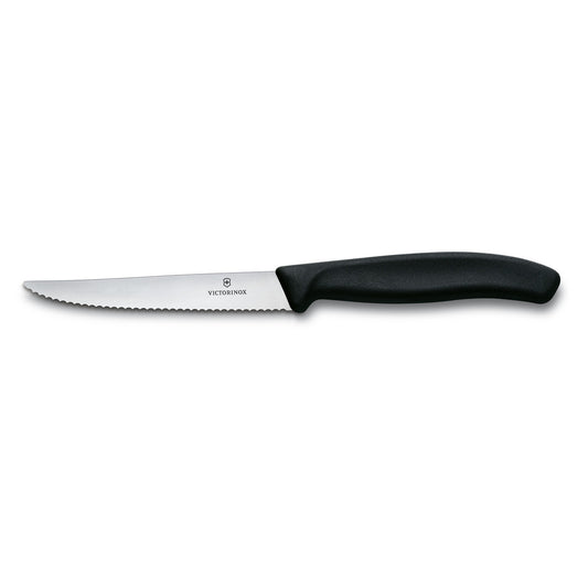 Steak Knife Wavy Edge Pointed - Black Handle