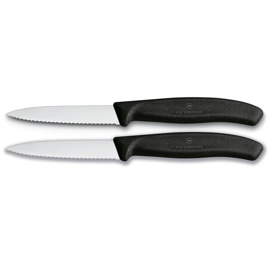 Paring Knife, 8cm Pointed Tip, Wavy Edge, 2 pc Set, Classic - Black