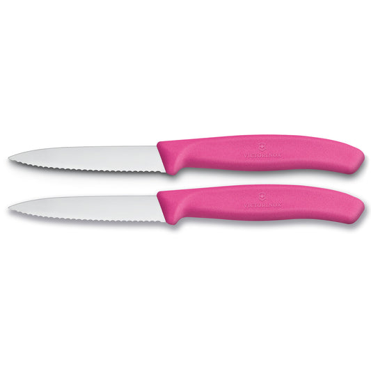 Paring Knife, 8cm Pointed Tip, Wavy Edge, 2 pc Set, Classic - Pink