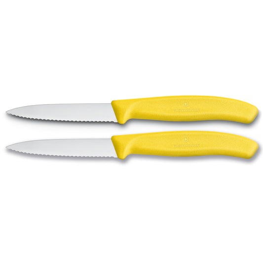 Paring Knife, 8 cm Pointed Tip, Wavy Edge, 2 pc Set, Classic - Yellow