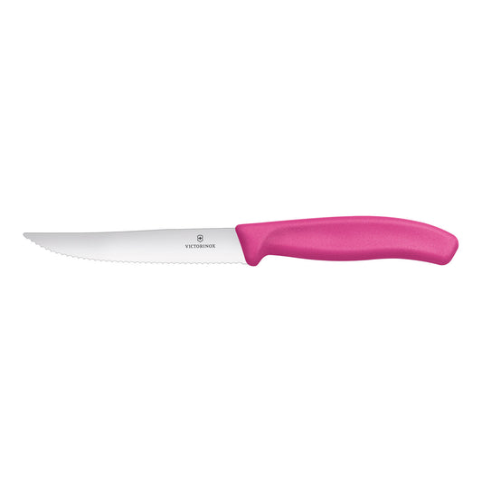 Steak & Pizza Knife 12cm, Wide Blade, Wavy Edge, 2 pc Set, Classic - Pink