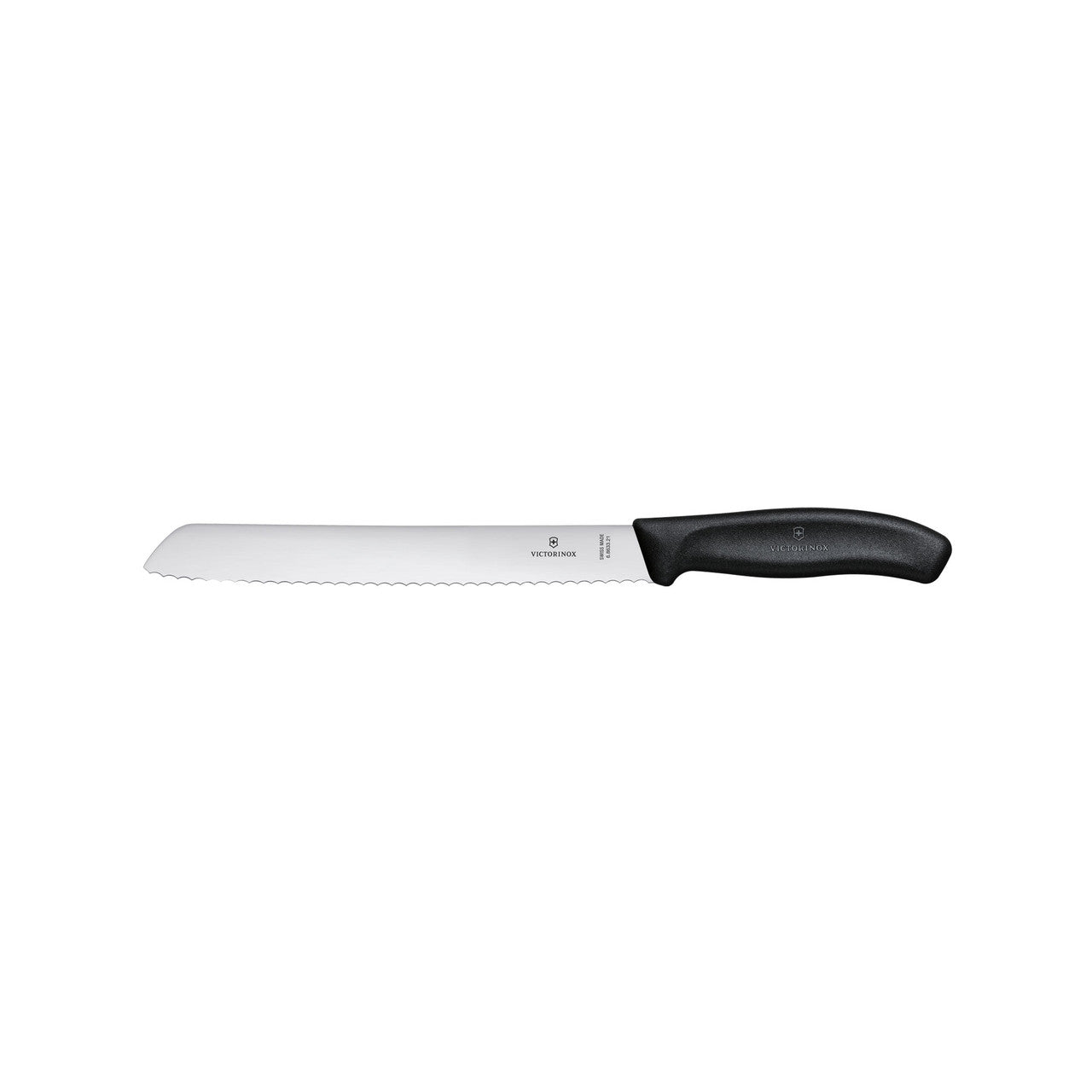 Bread knife with serrated blade and black handle, 21 cm