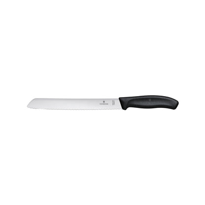 Bread knife with serrated blade and black handle, 21 cm