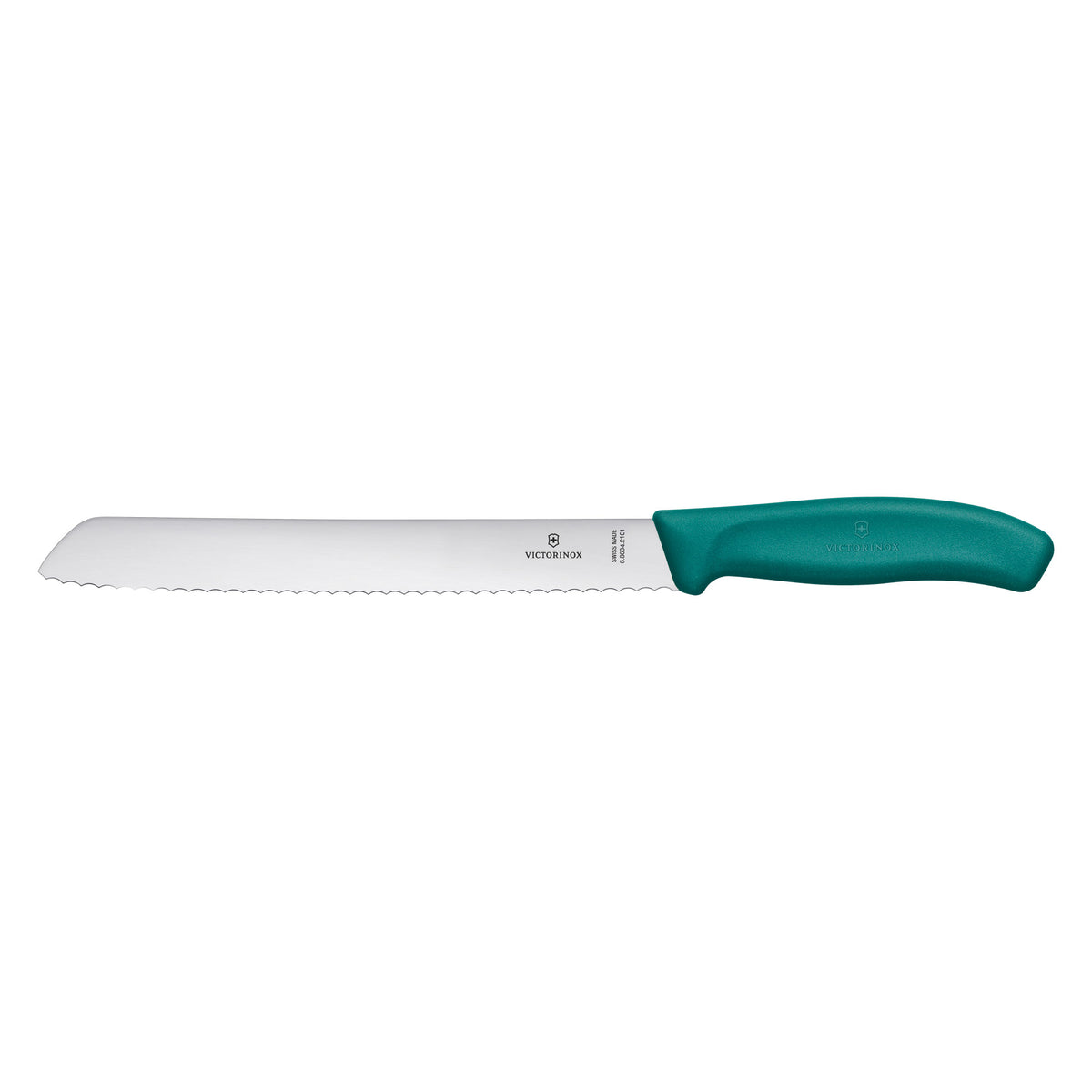 Bread knife with serrated blade and dark green handle, 21 cm