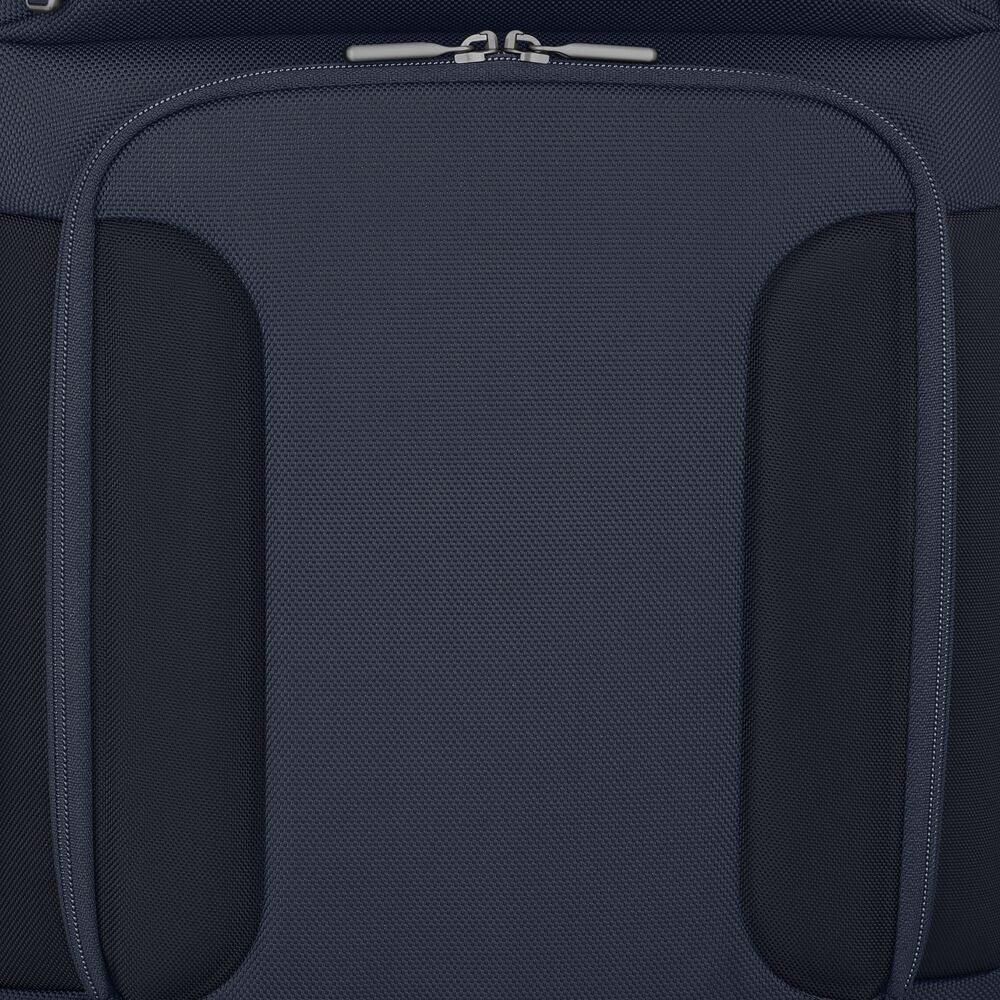 Blue backpack back panel with breathable padding and two vertical airflow channels
