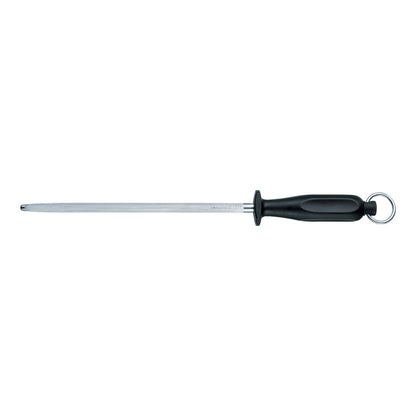 Kitchen Sharpening Steel, 25cm, Round, Middle Fine Cut - Black