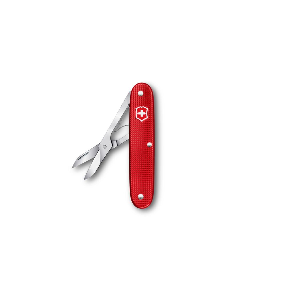 Red Swiss Army knife with a white background
