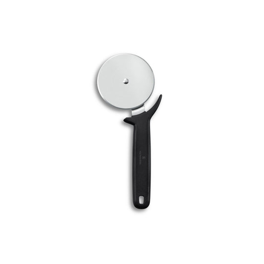 Pizza slicer with stainless round blade and black ergonomic handle