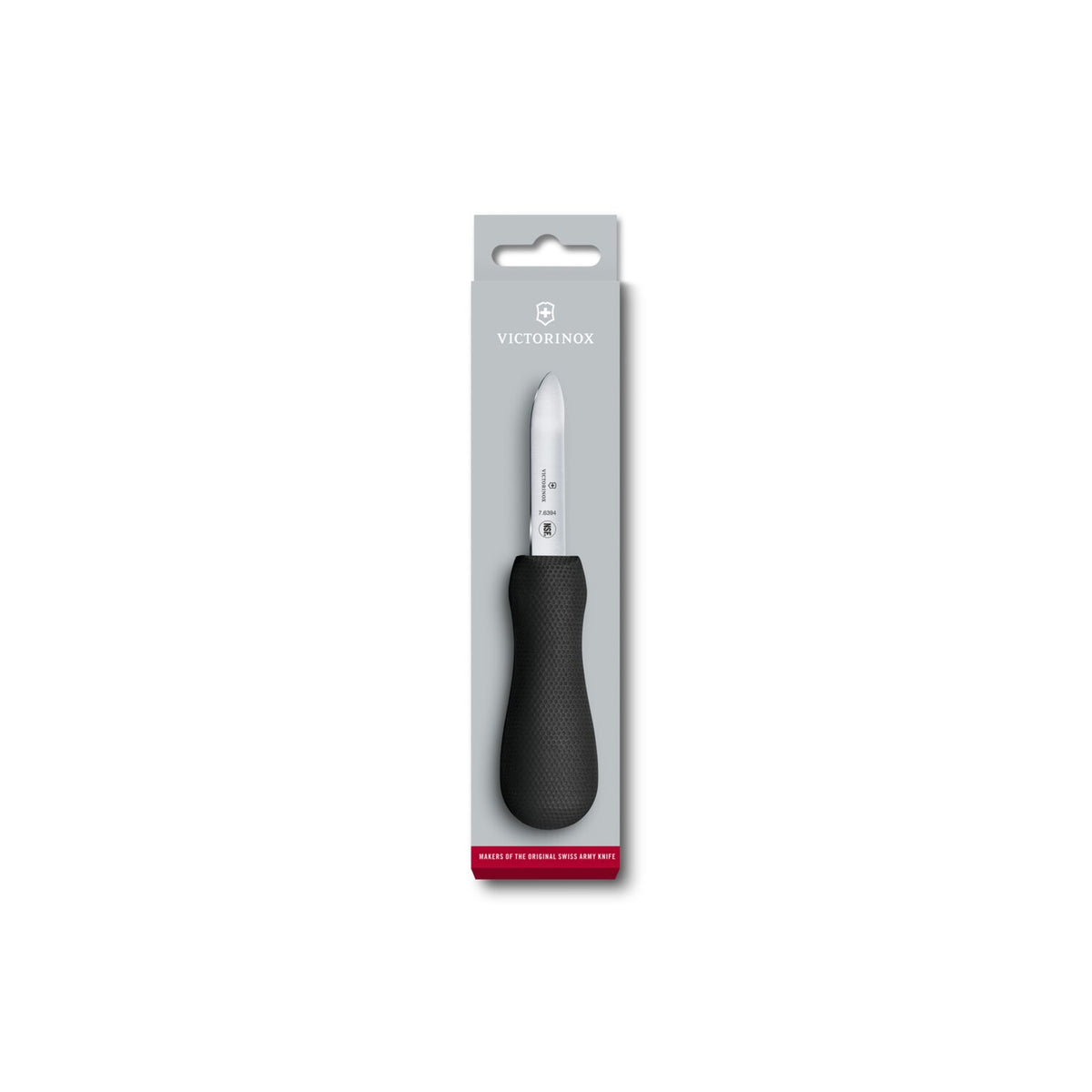 Oyster knife in retail blister pack, black textured handle