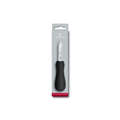 Oyster knife in retail blister pack, black textured handle