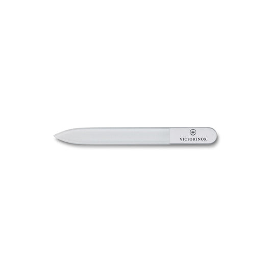 White glass nail file with rounded end, VICTORINOX logo