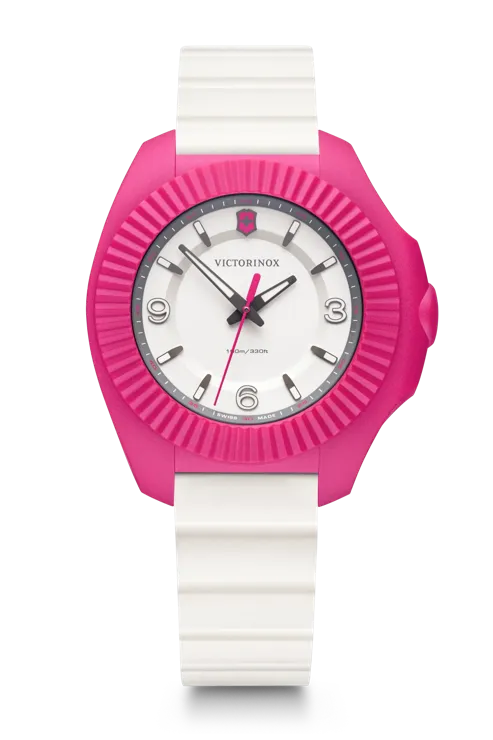 Victorinox I.N.O.X. V watch in white side view with pink cover