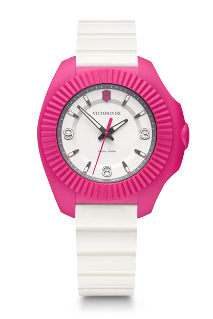 Victorinox I.N.O.X. V watch in white side view with pink cover